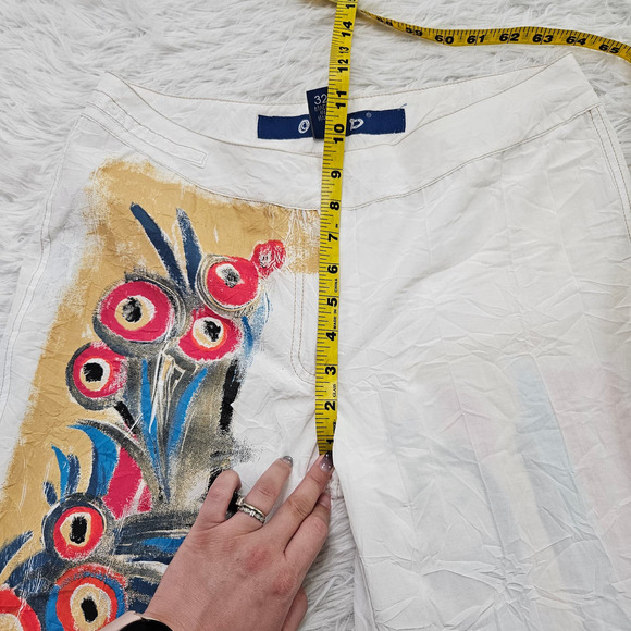 OHDD Save the Queen White Abstract Artsy Boho Chic Straight Leg Crop Pant Sz M - Picture 8 of 13